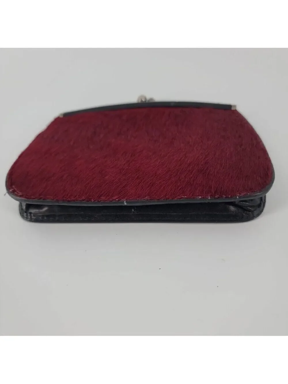 Fossil Leather & Hair-On Hide Frame Wallet Red Black Kiss Lock Clutch